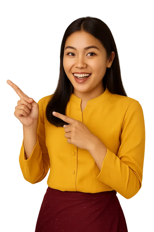 Excited woman pointing to app downloads